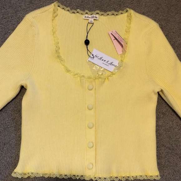 🍋For Love and Lemons Nina Ribbed Cropped Cardigan Top - Picture 5 of 8